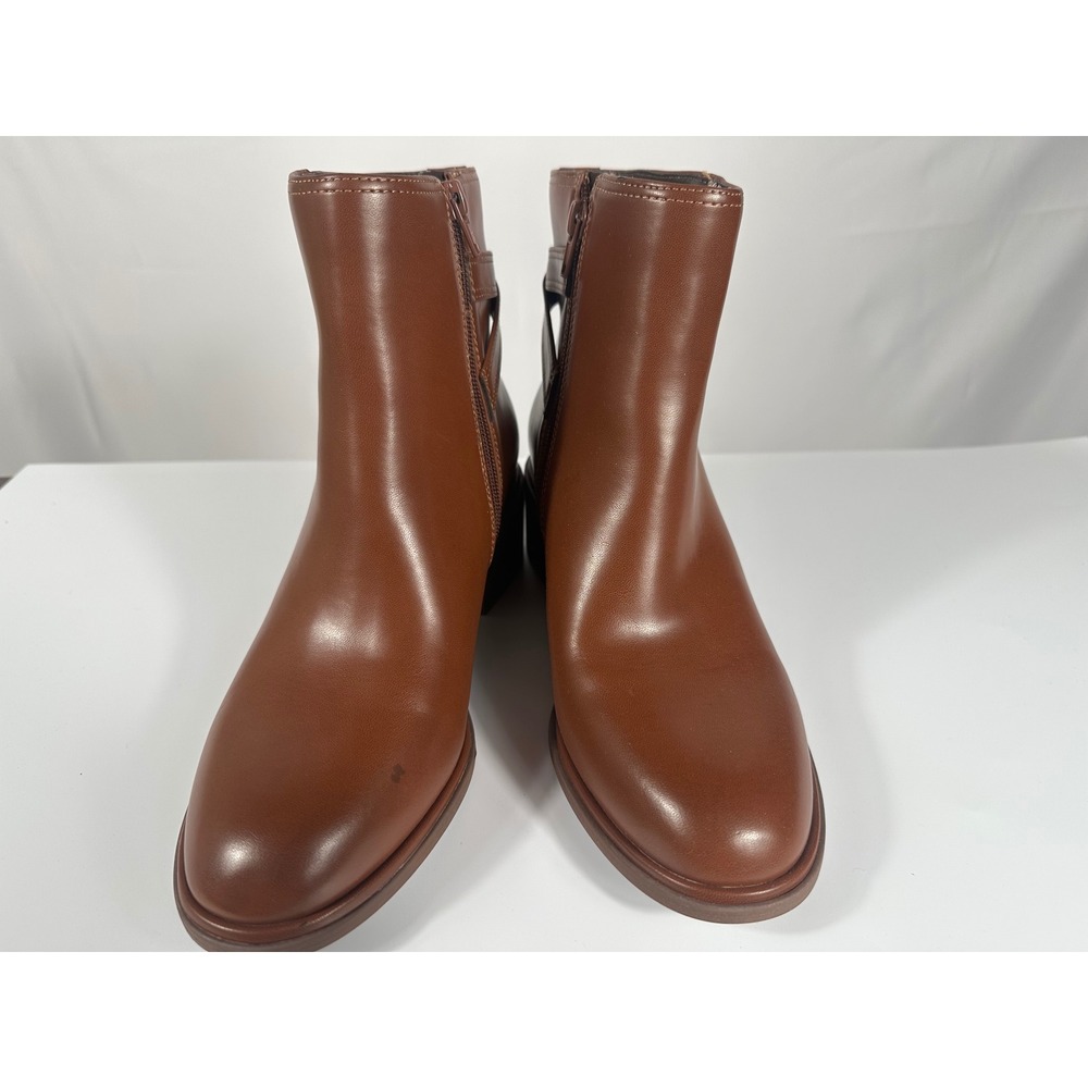 Kelly & Katie Women's Brown Faux Leather Ankle Boots Side Zip Buckle Block Heel‎